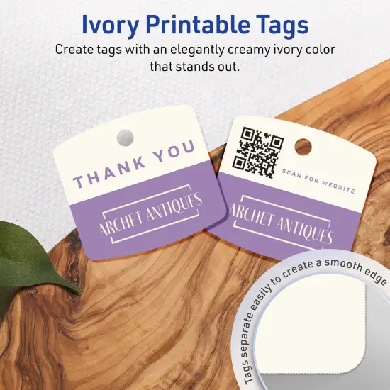 Avery Printable Arched Square Printable Tags, Sure Feed Technology, 2" x 2-3/16", Matte Ivory Cardstock, Print-to-The-Edge, Laser/Inkjet Printable, 120 Total {3}