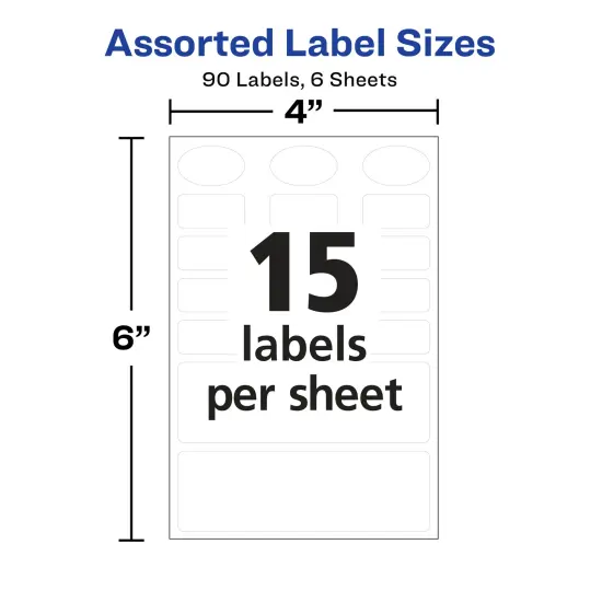 Avery No-Iron Fabric Labels, Assorted Shapes and Sizes, Washer and Dryer-Safe, White, Non-Printable, 45 Labels Per Pack, 90 Blank Labels Total (2-Pack of 40700) {6}