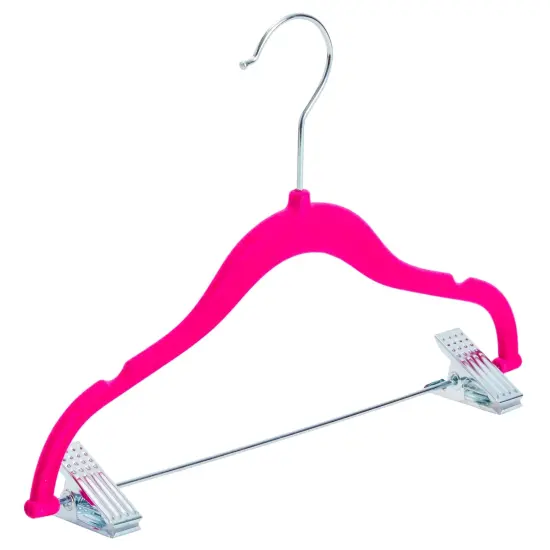 24 Pack Hot Pink Velvet Hangers with Clips for Kids, Baby Nursery, Children's Closet, Dresses, Shirts, Pants, Skirts, Ultra Thin, Nonslip, Space-Saving (12 Inches), Ages 3-14 {6}