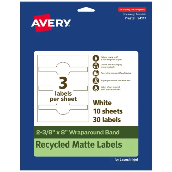 Avery Recycled Matte White Labels,2-3/8" x 8" Wraparound {1}
