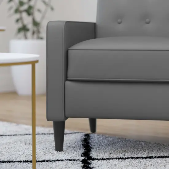 Merrick Lane Darcy Recliner Chair Mid-Century Modern Faux Leather Tufted Upholstery Ergonomic Push Back Living Room Recliner Light Gray {6}