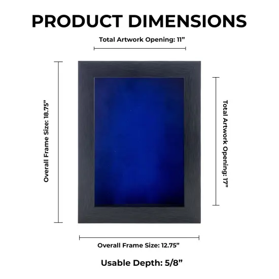 Elegant Charcoal Wood Shadow Box Frame with Acrylic Front - Royal Blue Suede Backing, 30 Sizes {1}
