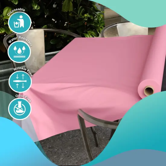 Exquisite Plastic Table Cover Roll &ndash; 40" x 300' Disposable Tablecloth Roll &ndash; Premium Thick 0.5 MIL Plastic Banquet Roll &ndash; Party Table Cover Roll for Events & Catering Pink {4}