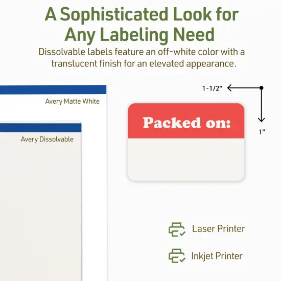 Avery Dissolvable Labels, 1" x 1.5" Rectangle {4}