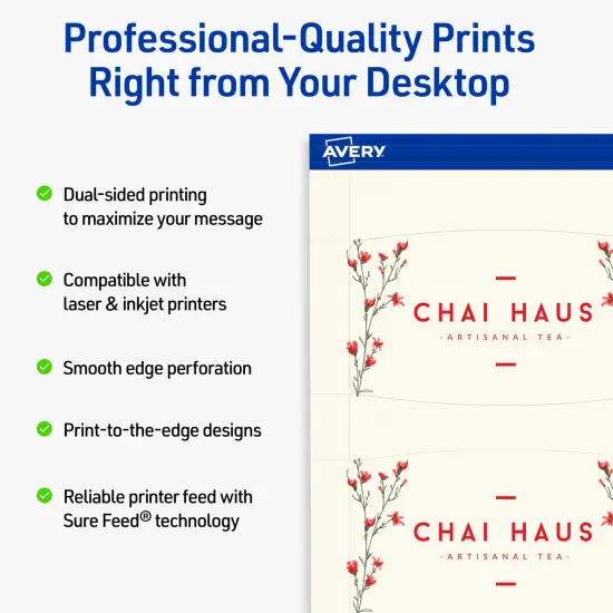 Avery Printable Arched Rectangle Business Cards, Sure Feed Technology, 2" x 3-1/2", Matte Ivory Cardstock, Print-to-The-Edge, Laser/Inkjet Printable, 80 Total {2}