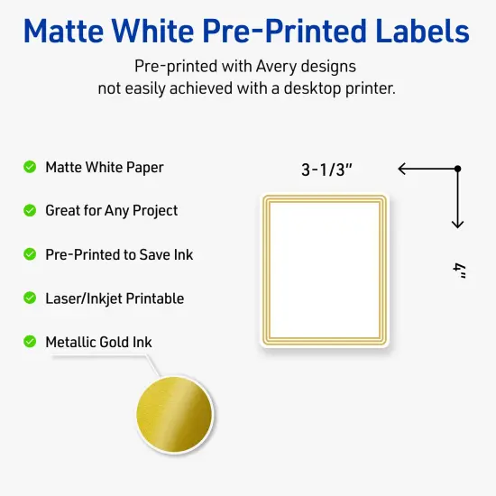 Avery Printable Rectangle Labels, Gold Multi-Lined Border, 4" x 3-1/3", Matte White Rectangle Labels, Permanent, Laser/Inkjet, 40ct, Great for Product Labels {2}