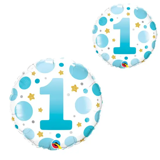 Age 1 Blue Dots 18 Inch Foil Mylar Balloon {5}
