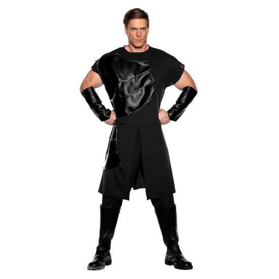 Mens Black Dragon Slayer Costume Tunic Pants Vinyl Arm Cuffs {1}