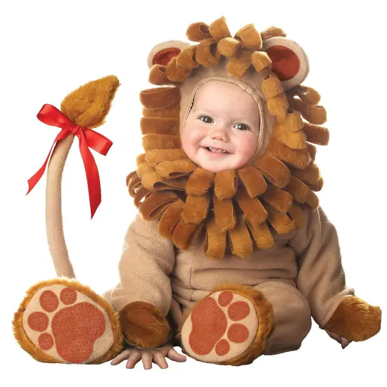 Lion Infant Costume Lined Bodysuit Hood Plush Mane Tail Booties {1}