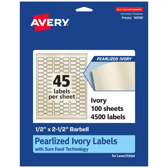 Avery Pearlized Ivory Barbell Labels with Sure Feed Technology, .5" x 2.5" {1}