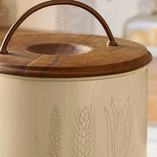Grain Storage Barrel with Wooden Lid - Durable & Stylish Kitchen Canister-8.6X8.6X11" {3}