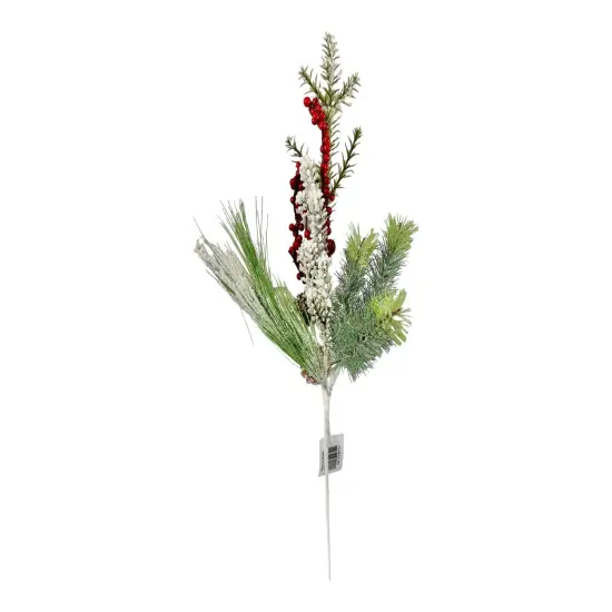 21" Snow Flocked Pine & Pinecone Pick with Red Berries - Festive Christmas D&eacute;cor-XX1829 {1}