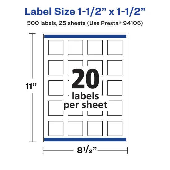 Avery Matte White Square Labels, 1.5" x 1.5" {5}
