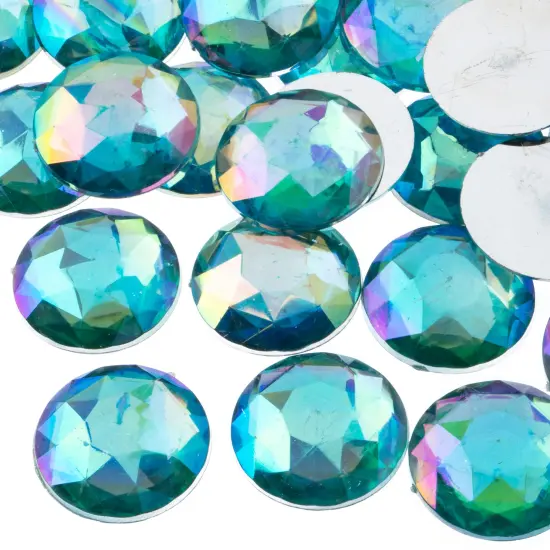 John Bead 25mm Round Acrylic Flat Back Rhinestones, 100pcs Aqua AB {1}