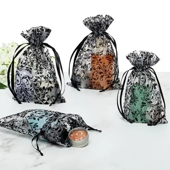 Elegant Damask Print Sheer Bags 3" x 4" {3}