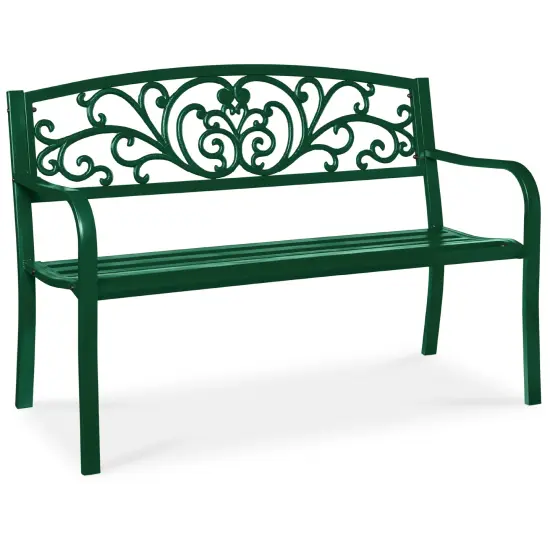 Best Choice Products Outdoor Steel Bench Garden Patio Porch Furniture w/ Floral Design Backrest Mint Green {7}