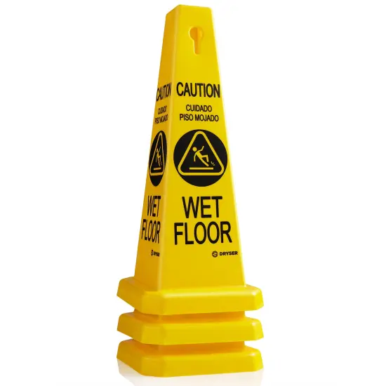Dryser 3-Pack 26" Caution Wet Floor Cones - Yellow English/Spanish Warnings {2}