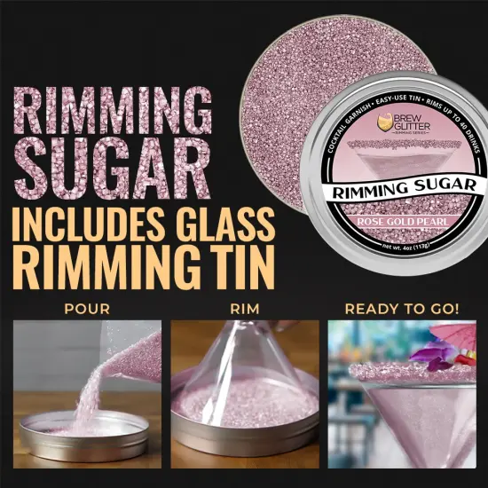 Brew Glitter - Rose Gold Pearl Rimming Sugar (4oz, 1x Bar Tin) Cocktail Garnish for Mixed Drinks & Refreshments {3}