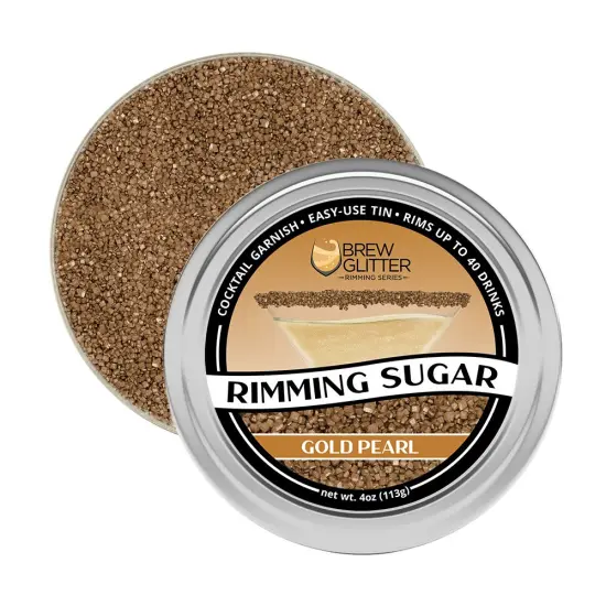 Brew Glitter - Gold Pearl Rimming Sugar (4oz, 1x Bar Tin) Cocktail Garnish for Mixed Drinks & Refreshments {5}