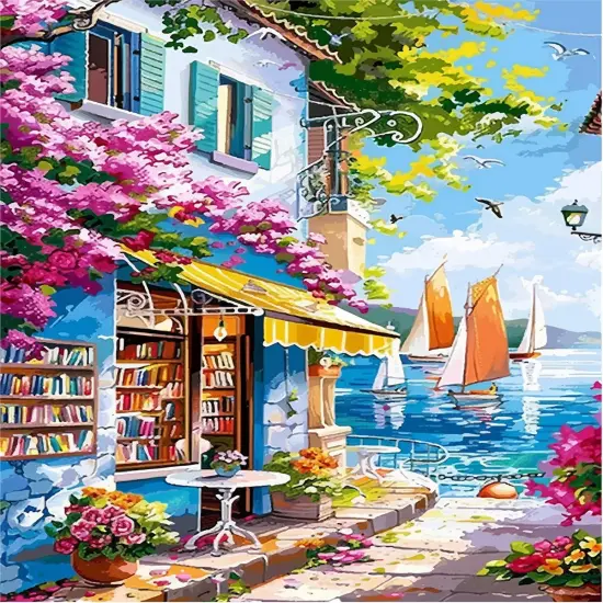 Book Store Landscape Adults Paint by Number on Canvas,16x20 Inch {1}