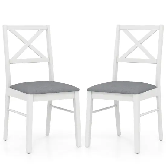 Upholstered Side Dining Chairs Set of 2 with Rubber Wood Frame and Padded Seat White {1}