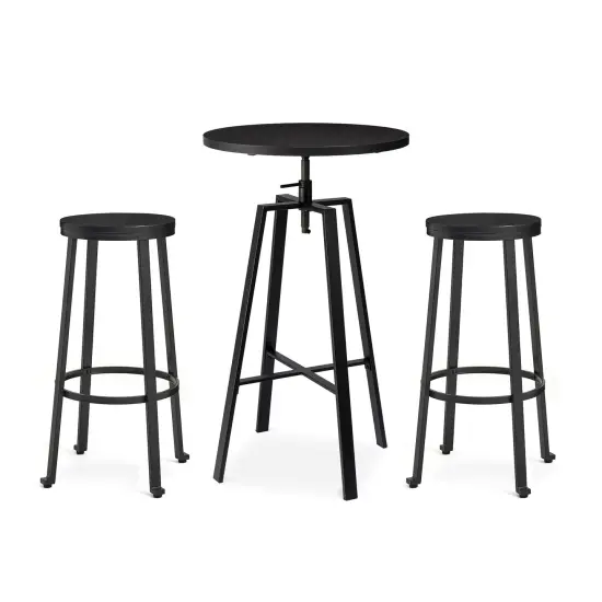 Pub Table/Stools Set - Modern Adjustable Round Bar Table and Round Black Steel Bar Stools {6}