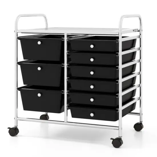 9-Drawer Rolling Storage Cart with Metal Frame and Locking Wheels for Office or Home Use Macaron {5}