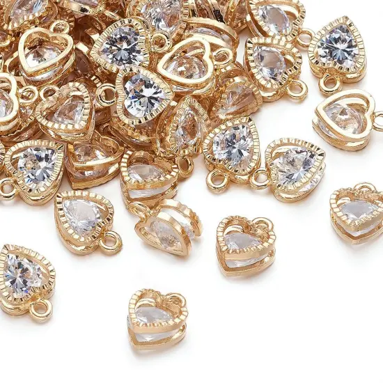 100pcs Cubic Zirconia Alloy Charms Heart Shaped KC Gold Pendants for Jewelry Making Choker Tiny Dangle Accessories Valentine's Day Wedding {1}