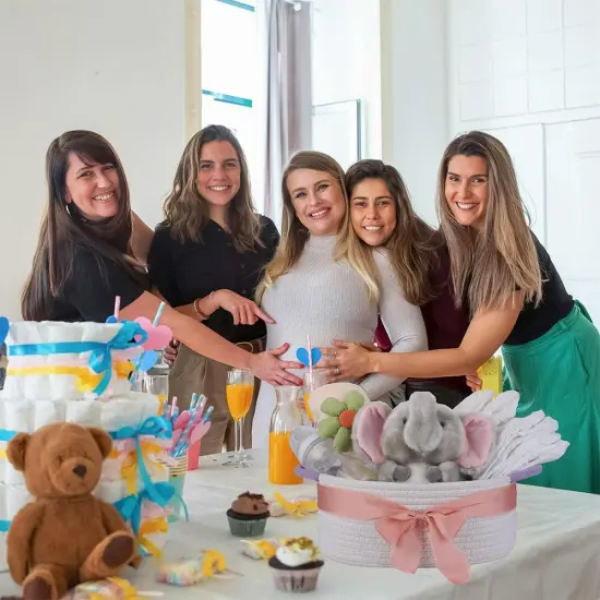 Empty Gift Baskets, Cute Woven Baskets for Storage, Small White Cotton Rope Baskets with Purple Handles for Women, Baby, Kid&rsquo;s, Pets Storage(Oval, 12"x 8"x 5") {3}