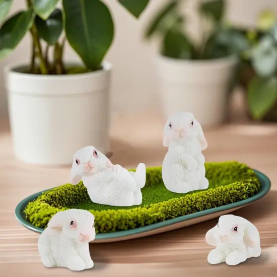 24 PCS Mini Bunnies Easter Decor - Mini Resin Animals Rabbits, Miniature Figurines Tiny Animals to Hide, for Easter Egg Filler Stuffers DIY Crafts Fairy Gardens Table Decor (White) {4}