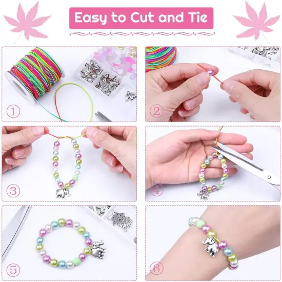 Elastic String for Bracelets, Selizo Bracelet Bead String Elastic Cord for Bracelets, Necklace, Beading, Jewelry Making and Braided Hair Styling (1.2 MM, 109 Yards, Rainbow Color) {5}