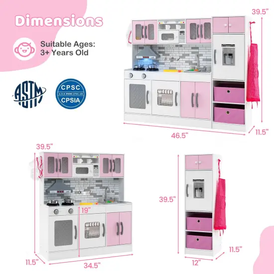 Wooden Pink Kitchen Playset with Lights & Sounds for Kids Ages 3+ {4}
