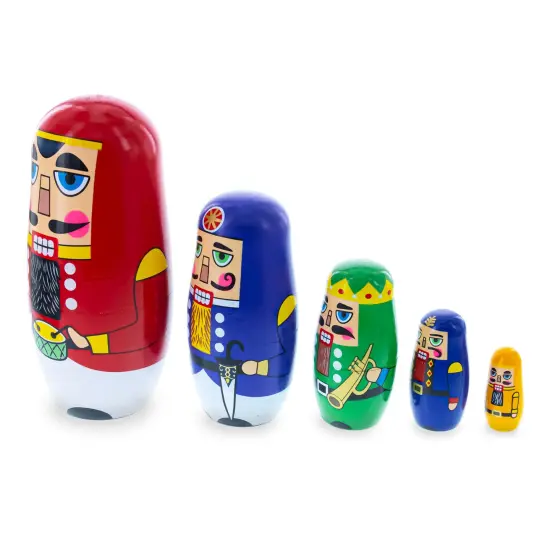 Set of 5 Nutcrackers Wooden Nesting Dolls 5.5 Inches {4}