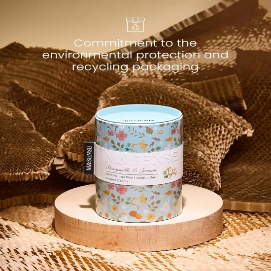 Honeysuckle Jasmine Scented Soy Candle, Spring Floral Aromatherapy Gift for Stress Relief, 60-Hour Burn Time Long-Lasting Fragrance, 11.3oz Relaxing Jar Candle for Mom {5}