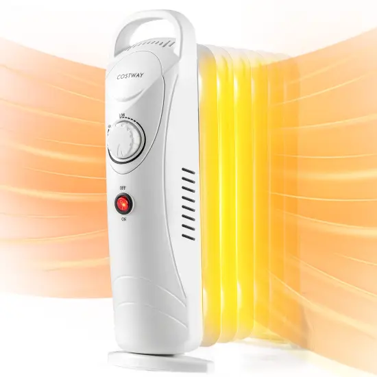 700W Electric Oil Filled Radiator Heater with Adjustable Thermostat-White {4}