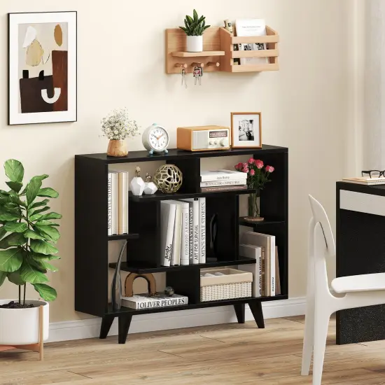 Geometric Bookcase with Anti-Tipping Kit and Storage Shelving Unit Black {2}