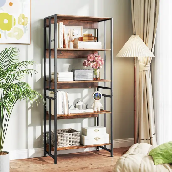 5-Tier Bookshelf with Adjustable and Tiltable Shelves Rustic Brown {2}