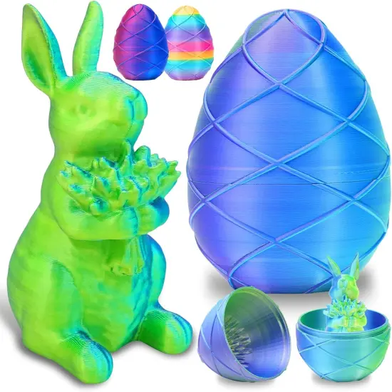 3D Printed Easter Bunny Eggs, Easter Gifts for Kids, Home Desk Decor, Cute Rabbit Eggs Easter Basket Stuffers Toy Gift for Boys and Girls (Green) {1}