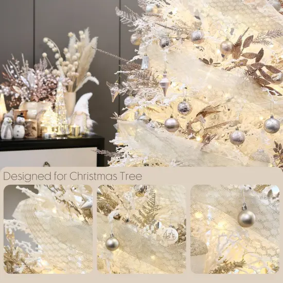 6-Inch-Wide Sheer Glitter Yarn Ribbon, Decorative Mesh Ribbon for Christmas Trees, Wreaths, Garlands, Art Crafts, Bouquets, Seasonal Decorations (3-Pack, 10-Yard/Pack, Champagne) {4}