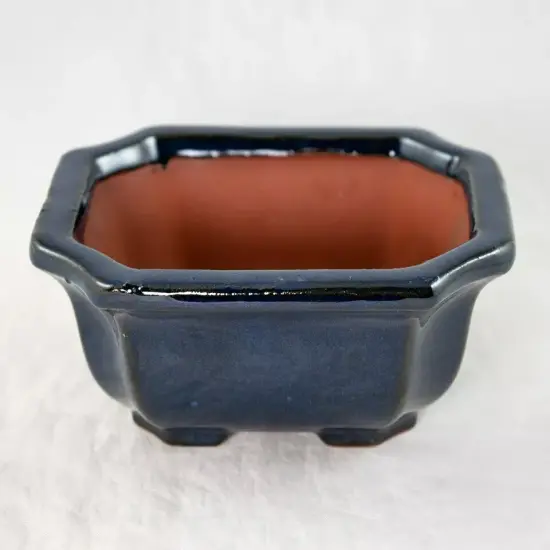 Blue Glazed Shohin Bonsai / Succulent & Accent Pot 5"x 4.25"x 2.25" with Mesh {1}