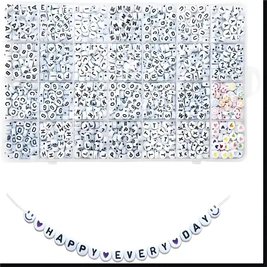 Alphabet Beads A-Z 1200+Pcs Letter Beads, Acrylic 4x7mm Round Letter Beads Kits,Black Digit and Colorful Smile Beads for Bracelets Necklaces DIY Jewelry Making (Black,1200+PCS) {1}