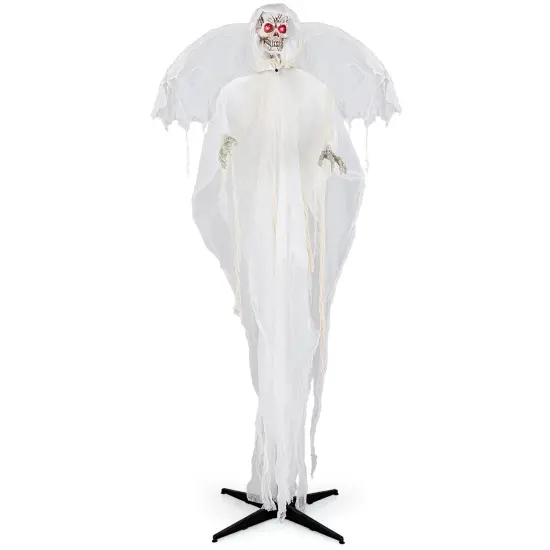 8.3 ft White Halloween Standing Haunted Angel with Lighted Eyes and Automatic Wing Movement {1}