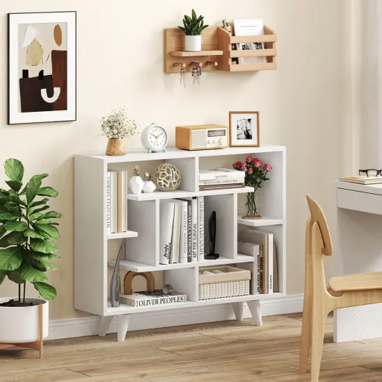 Geometric Bookcase with Anti-Tipping Kit and Storage Shelving Unit White {2}