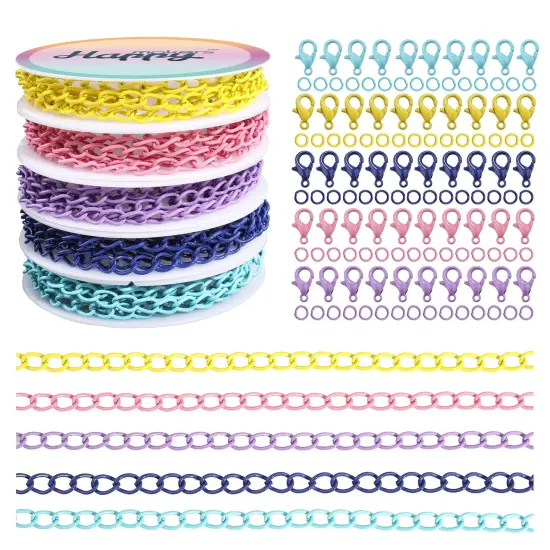 39.37 Feet Necklace Figaro Chains for Jewelry Making, 4 Colors Brass Plated Necklace Chains with 40 Lobster Clasps, 80 Jump Rings in Bulk for Women Men DIY Bracelet Craft {1}