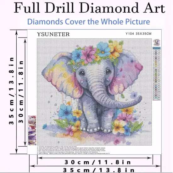 Baby Elephant Diamond Art Kits for Adults, Round Full Drill Diamond Painting Kits for Beginners Gem Art {2}