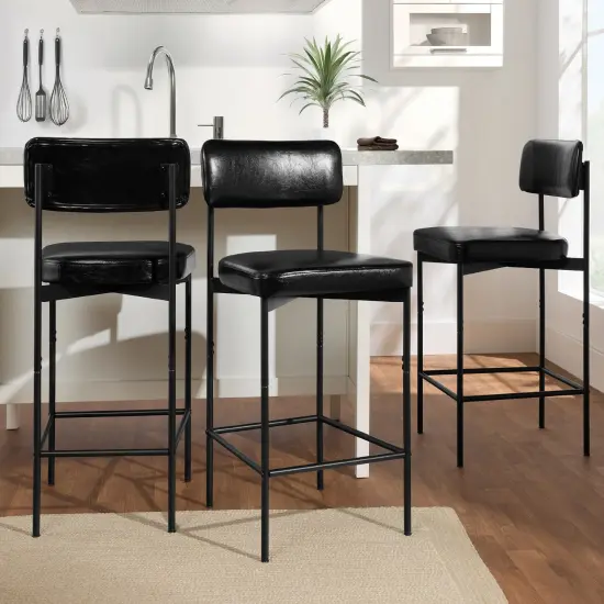 Best Choice Products Set of 3 Faux Leather Counter Stools for Kitchen Island and Dining w/ Metal Frame Midnight Black {3}