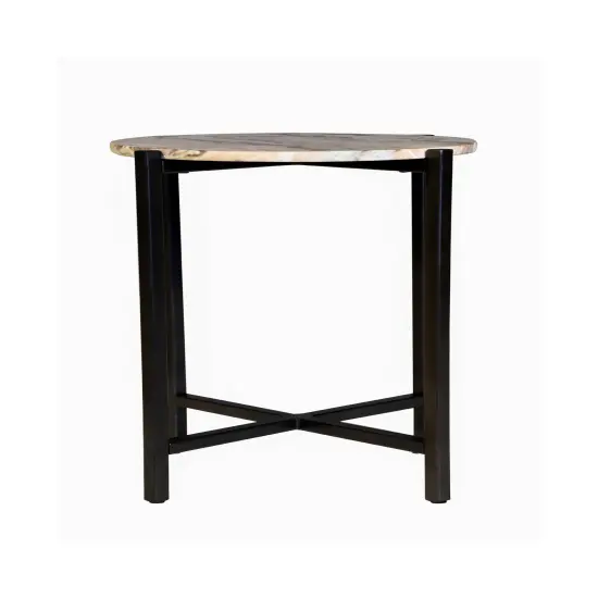 Brown Marble Side Table With Grey Metal Frame-21 Inch Height {2}