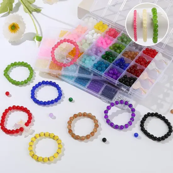 2450pcs Glass Beads for Jewelry Making Kit -24 Colors 4mm/6mm/8mm Crystal Beads Bracelet Jewelry Making Kit DIY Crafts, 3 Box Round Beads Suitable Kit for Beginners Adults Christmas Holiday Gifts {4}