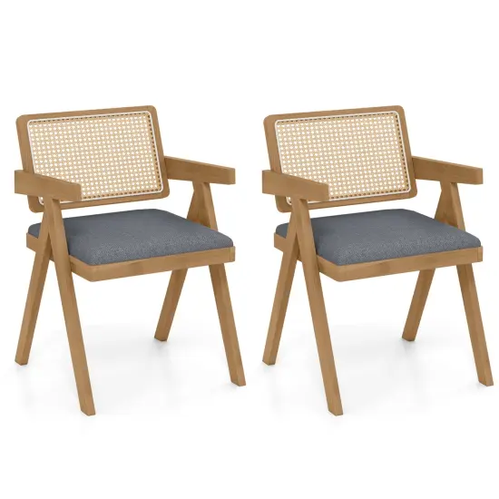 Set of 2 Rattan Accent Chairs with Padded Cushion & Rubber Wood Frame for Living Room Grey {4}
