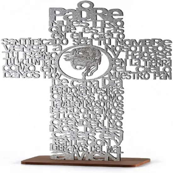 12pcs Jesus Cross Wood Stand Laser Cutout Baptism Centerpiece Silver {1}
